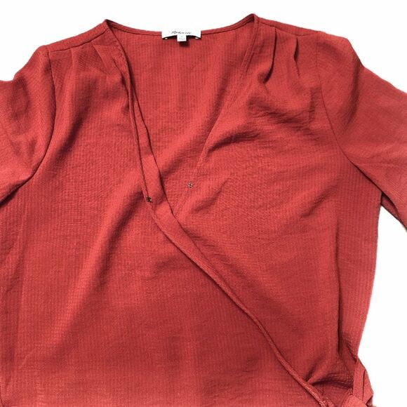 Madewell Smocked Sleeve Wrap Top Long Sleeve Rust Orange Size M - Picture 8 of 10